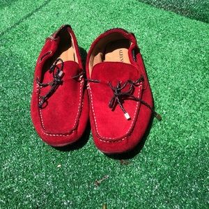 Red driving loafers